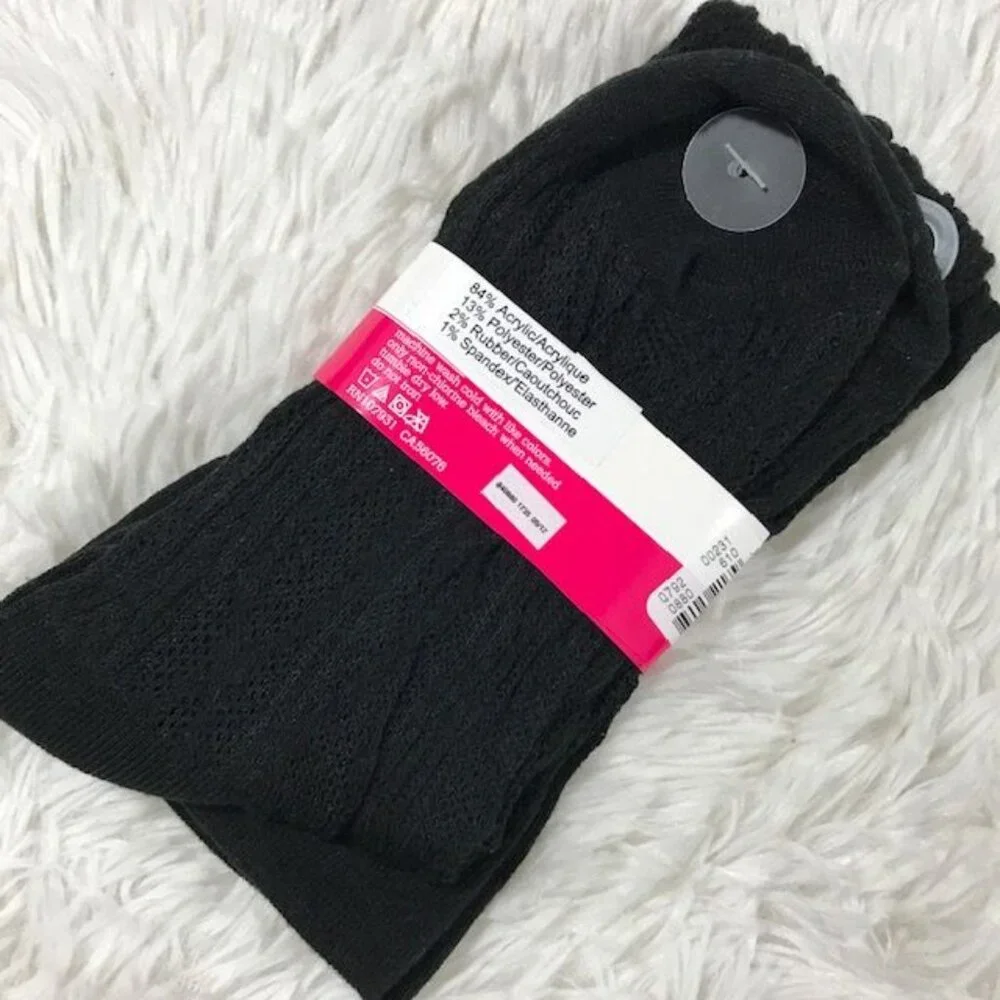 Justice Rhinestone Cable Knit Black Boot Socks